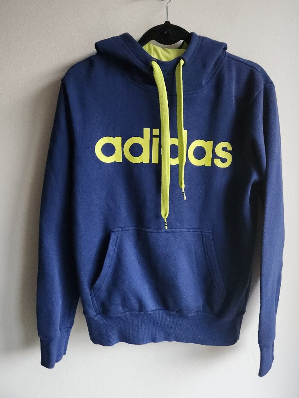 Adidas Blue & Neon Green Logo Hoodie - Sz S/M